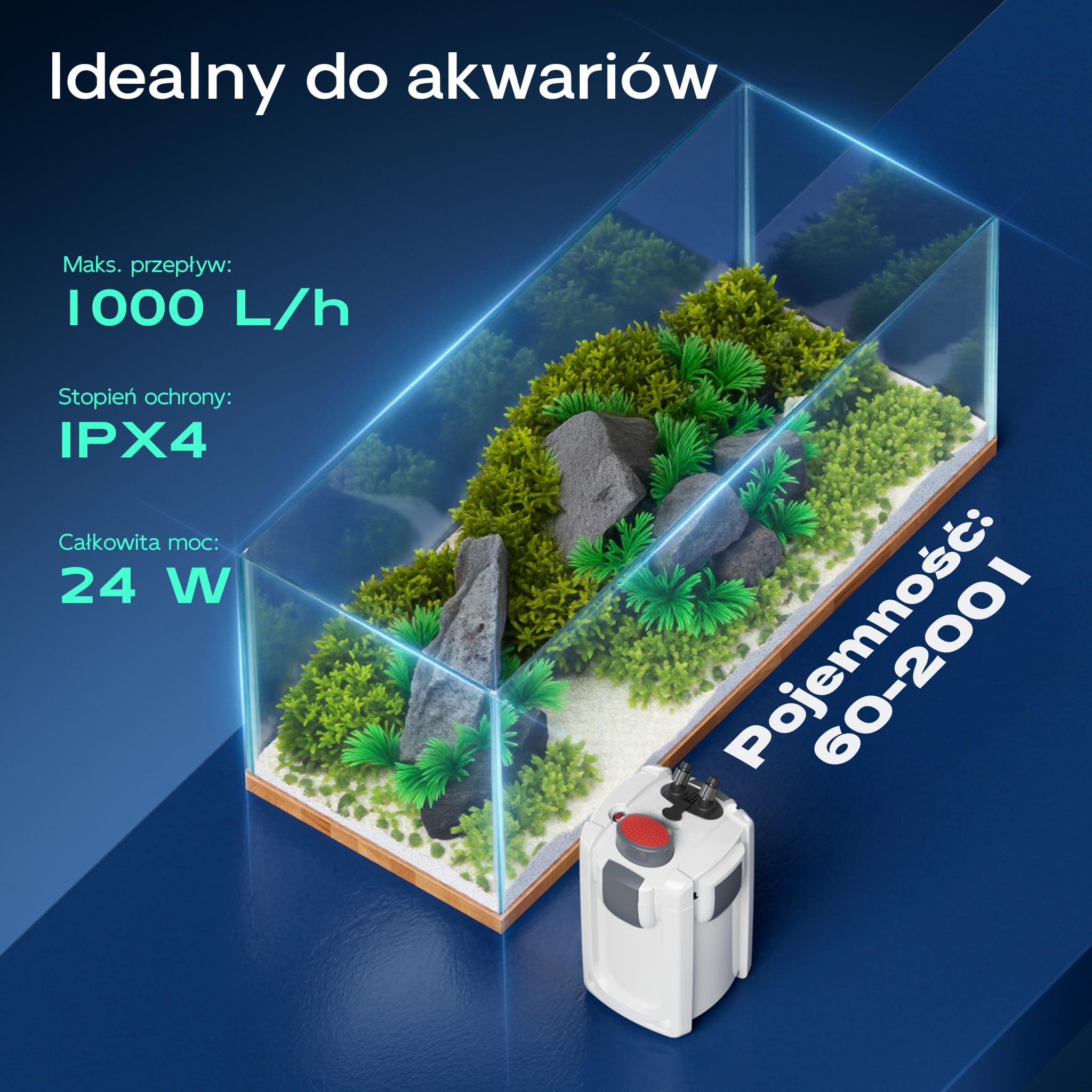 SunSun HW-702A Filtr zewnętrzny do akwarium 1000l/h 24W z 3-stopniową filtracją komorową