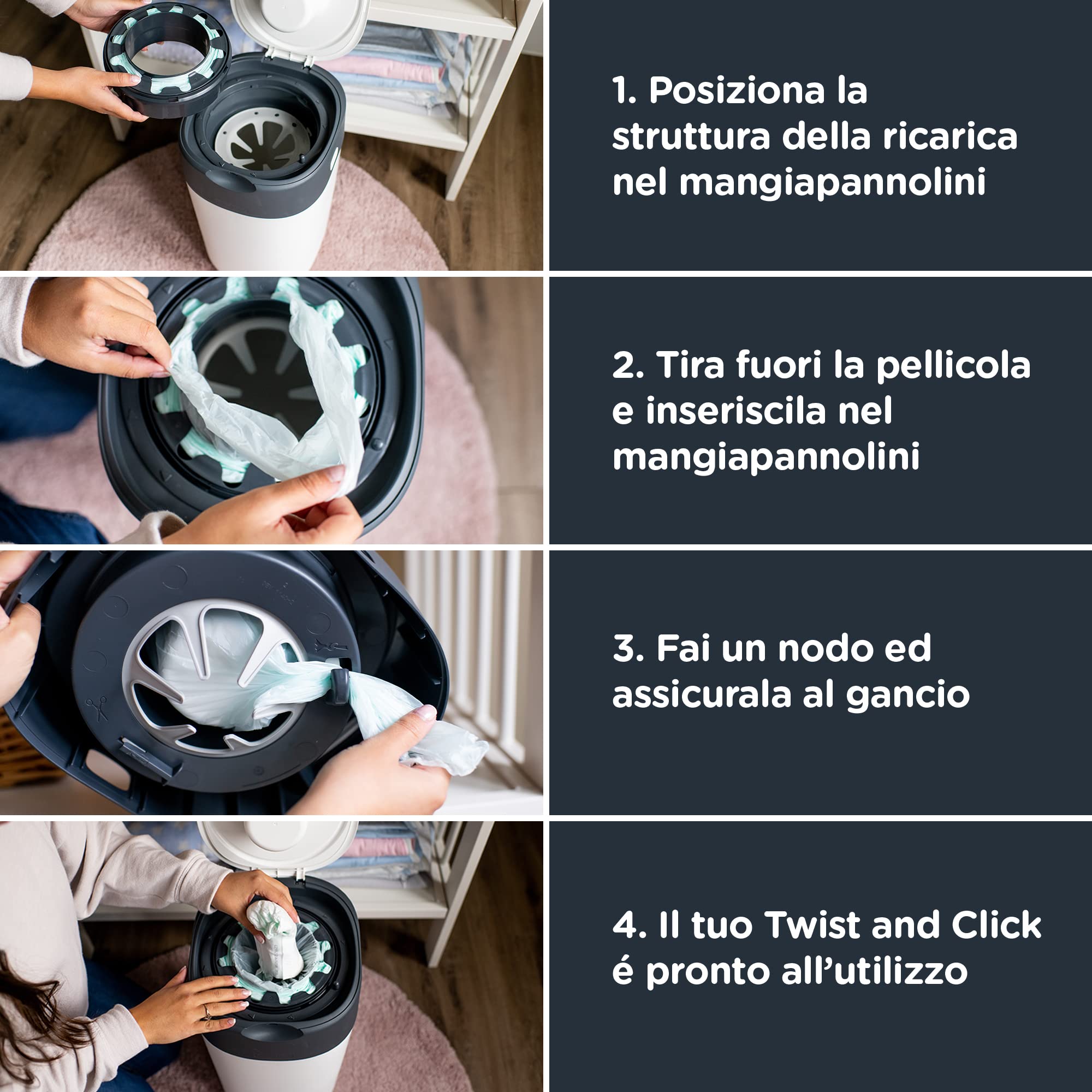Tommee Tippee Ricariche per Mangiapannolini Avanzato Twist And Click, Con Pellicola Antibatterica Greenfilm Prodotta In Modo Biologico, 18 pezzi