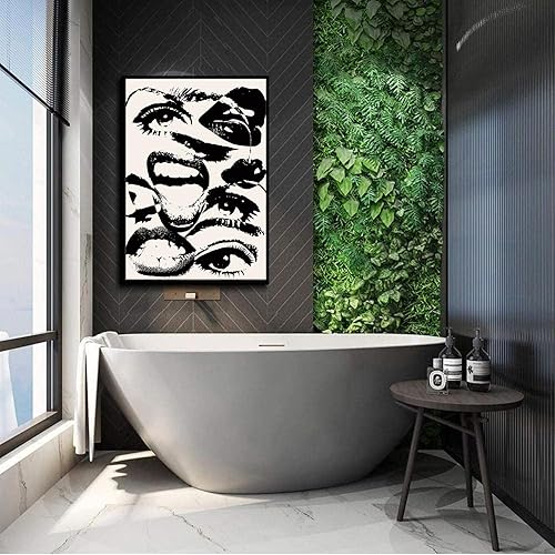 Miniatura 7 de Arte de pared retro en blanco y negro de los años 70, impresiones abstractas hippie peculiares, póster estético funky de ojos y bocas, arte de pared