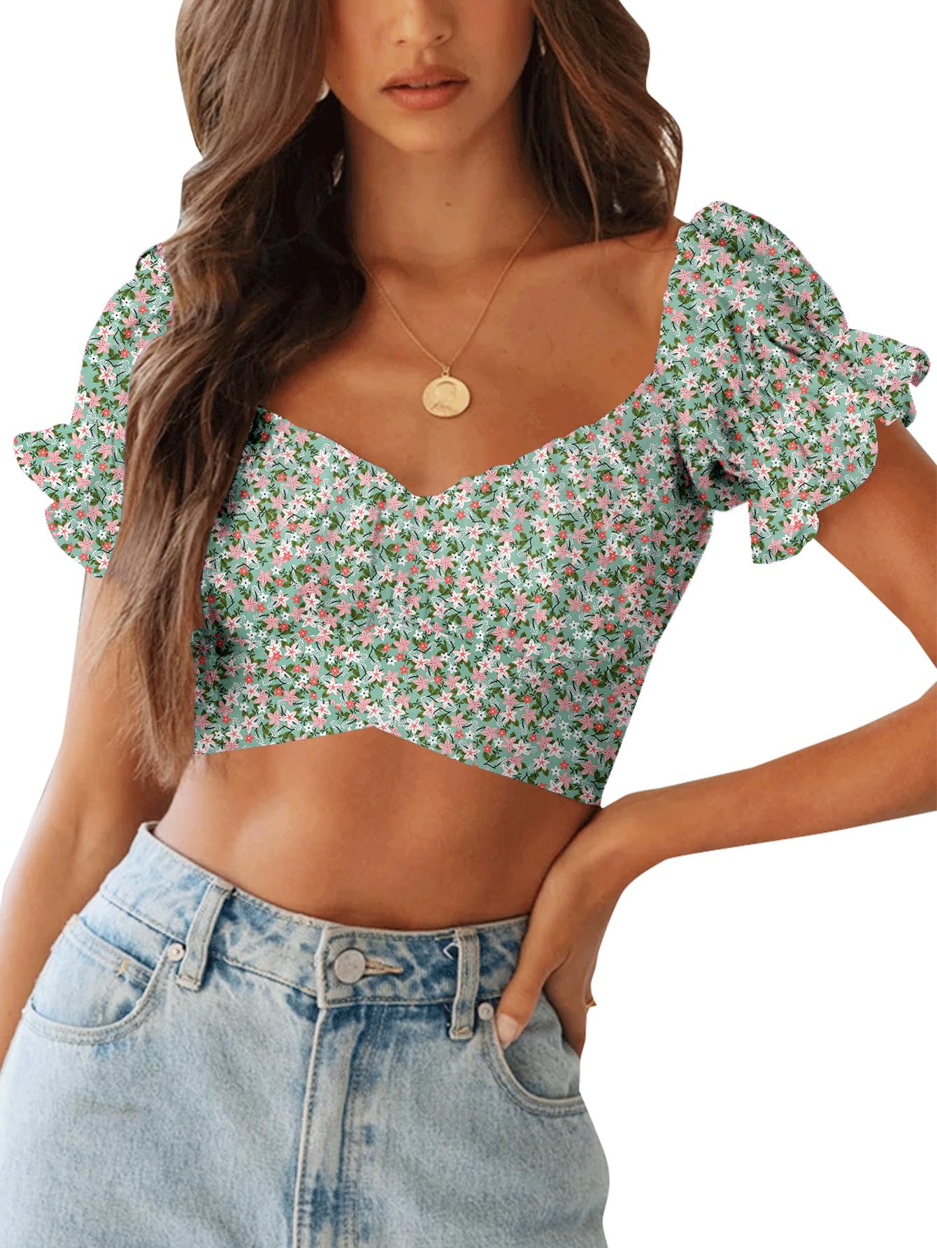 LYANER Women's Puff Short Sleeve Y2k Crop Top