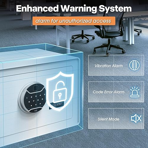 Miniatura 6 de GoldenKey Caja de seguridad biométrica blanca de 1.2 pies cúbicos con teclado de pantalla táctil, cajas fuertes de joyería para efectivo,