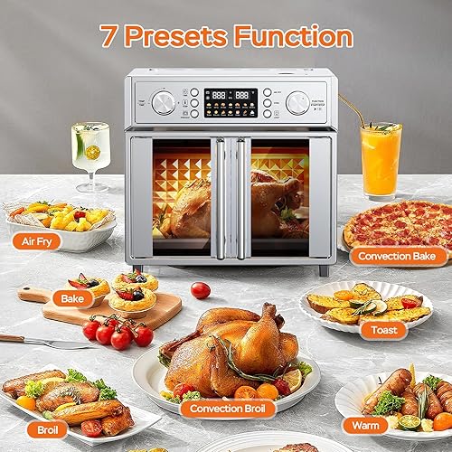 Miniatura 4 de Combinado de Tostador de Puerta Francesa Extra Grande con Freidora de Aire, Freidora de Aire de Puerta Doble Francesa de Gran Capacidad de 1700W,
