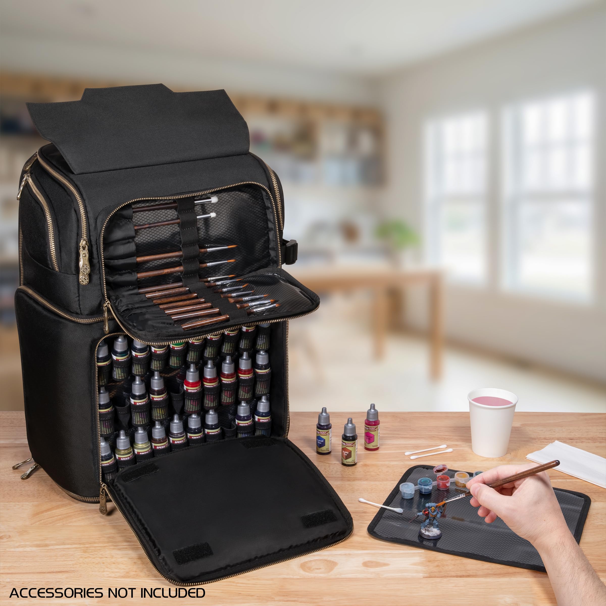 ENHANCE Zaino per Pittura in Miniature - Custodia per Miniature con Scomparti per Oltre 101 Miniature, 30 Colori e 12 Pennelli - Organizer con Tampone per Colori Rimovibile e Tracolle