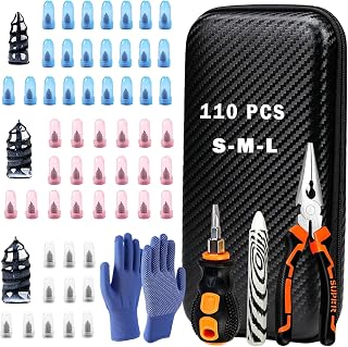 Tire Plug Kit, 110PCS Tire Repair Kit with Tire Plugs Screw Type in 3 Sizes | No Separate Glue or Tire Removal Needed, For Tubeless Tire Tread Punctures, Includes Pliers, Screwdriver, Gloves & Bag