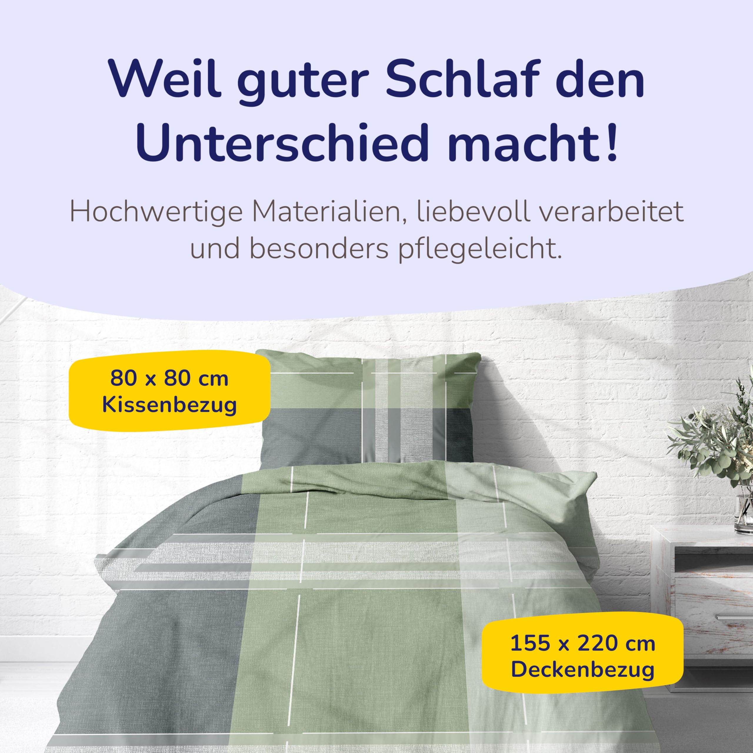 Träumschön Biber Bettwäsche Set 2tlg 155x220 cm + 80x80 cm – Flauschige Bettwäsche Grün/Grau – Weiche Winterbettwäsche Kariert - Atmungsaktiv, Warm & Hautfreundlich - 100% Baumwolle