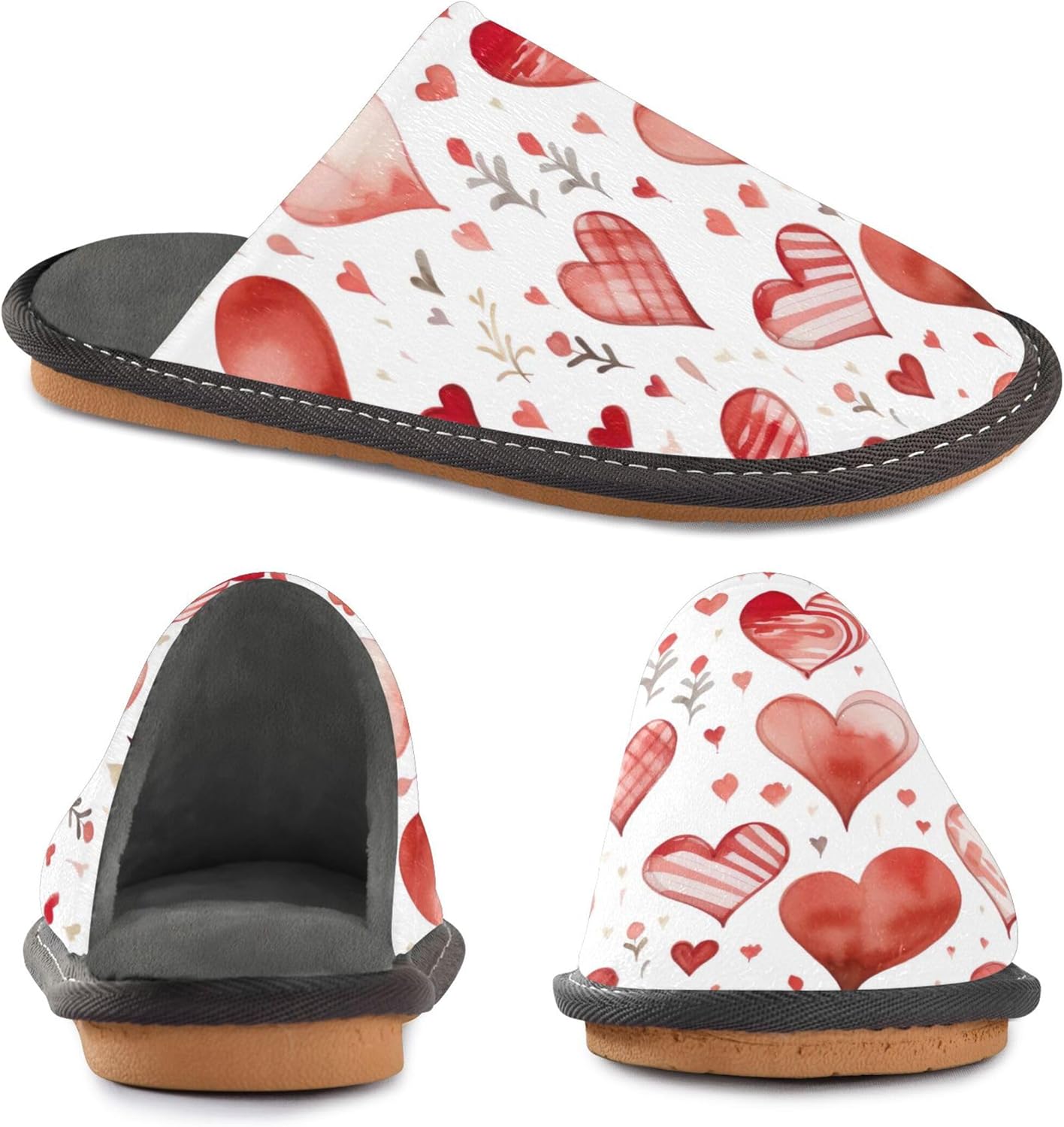 Hearts House Slippers – Cozy Fuzzy Slippers for Guests, Washable & Disposable, Perfect for Shoeless Home, Spa & Hotel Use A112889
