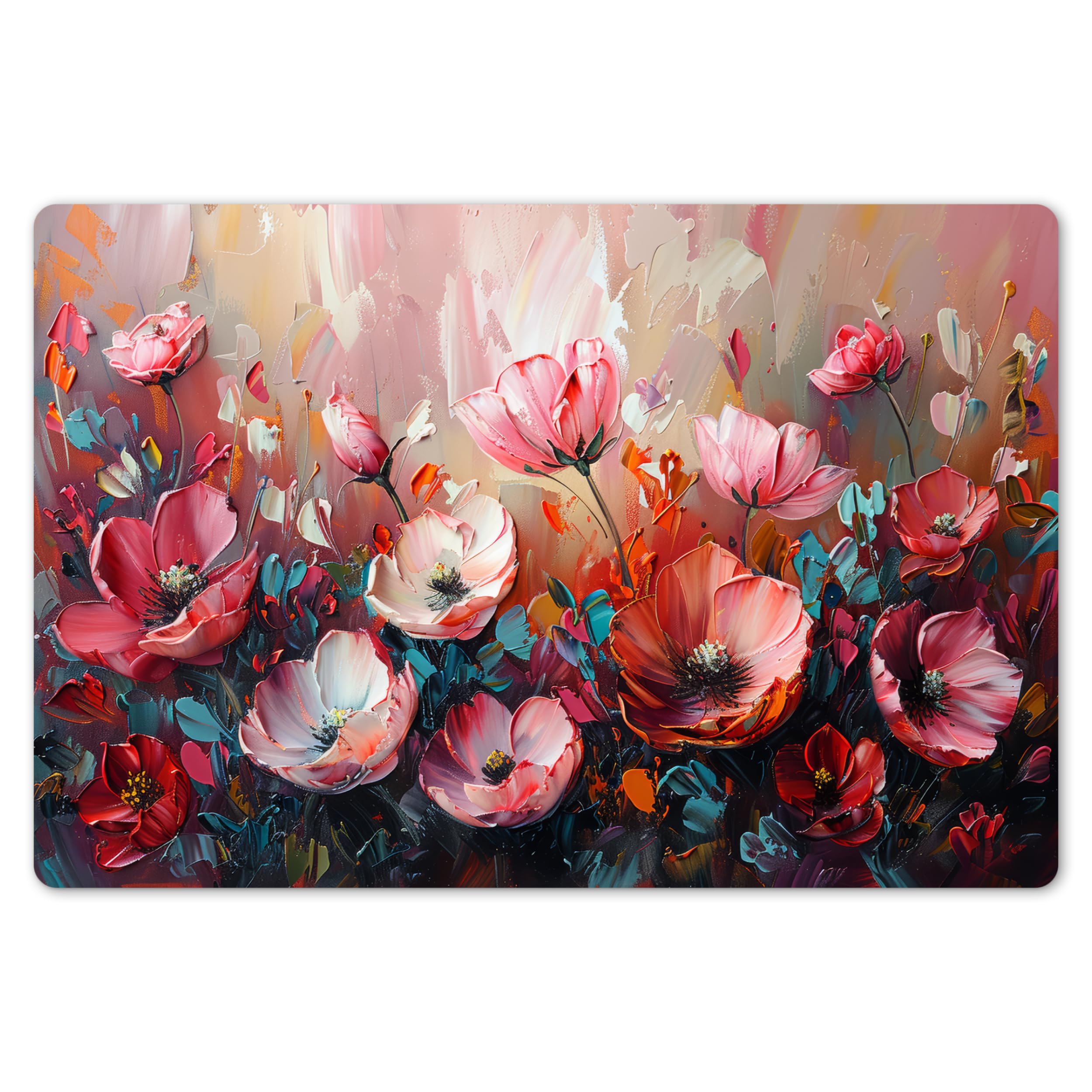 Kitchenyeah Poppies - Pink Kitchenyeah© Table Mats 18"X12" / 45X30 Cm Wipeable Dining Placemats Set Of 6 Anti Slip Large Plastic Vinyl Mat Kitchen Waterproof - Flowers - Botanical - Art