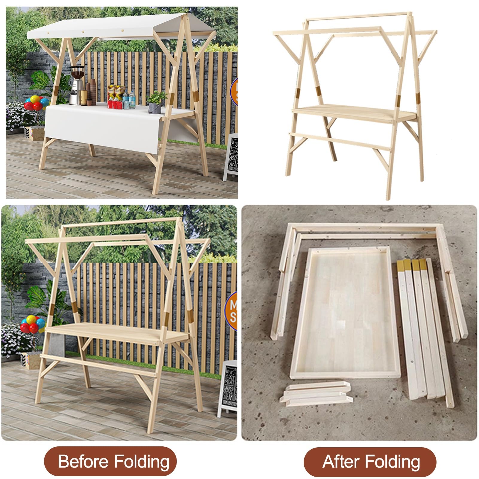 Carrito portátil con toldo, carrito de proveedores al aire libre, soporte plegable de exhibición de alimentos para eventos y mercados al aire libre