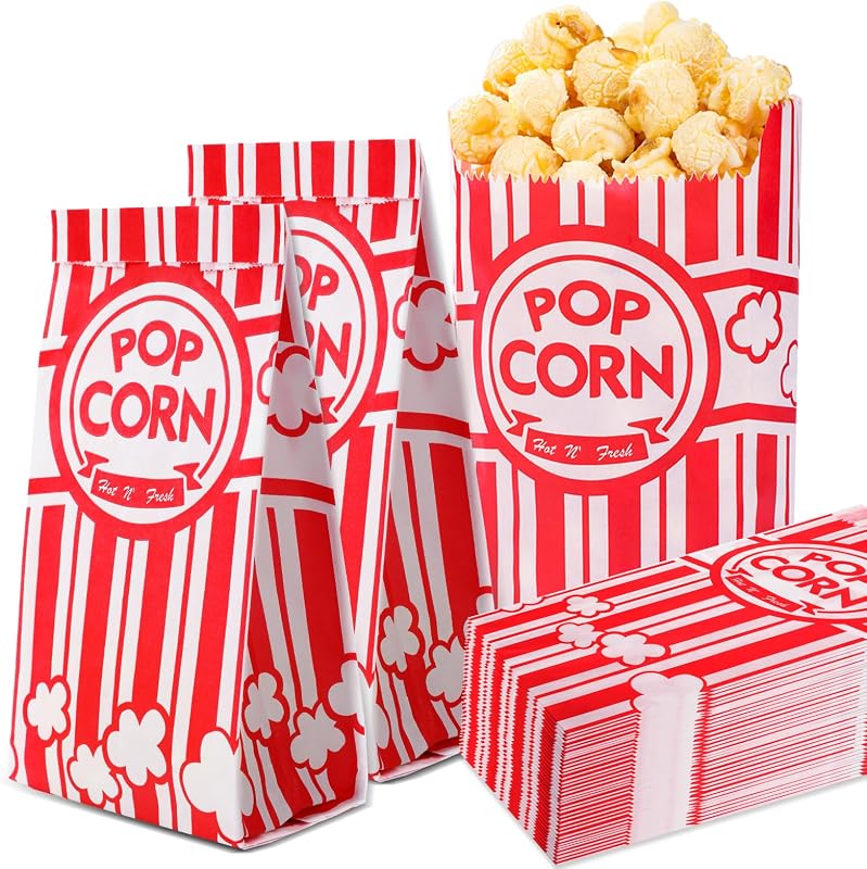 VOISEN Paper Popcorn Bags,100 Pack 1oz Popcorn Bags Individual Servings | Popcorn Bag Bulk for Popcorn Machine,Movie Nights Pop Corn Bags