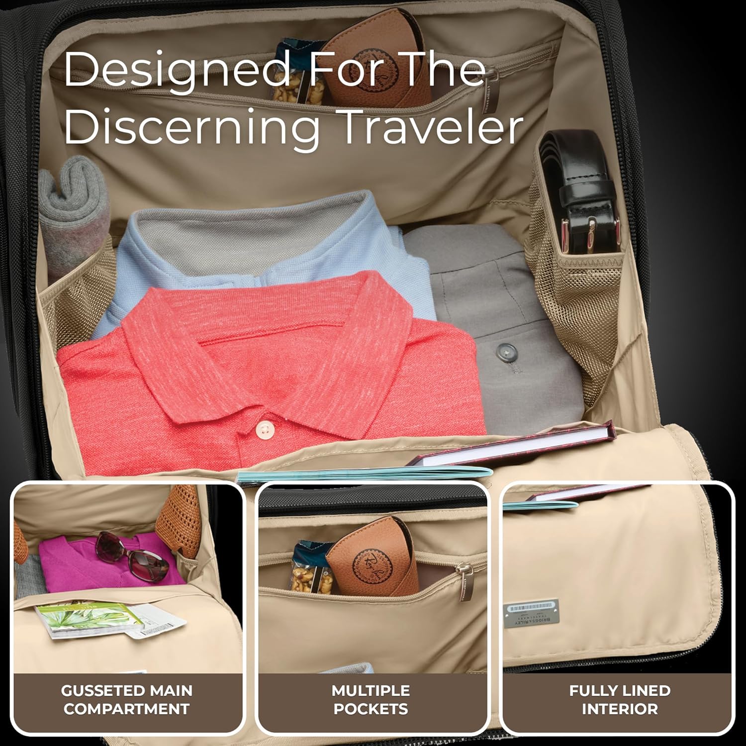 Briggs & Riley Cabin Spinner - Carry On Luggage for Travel, Suitcases with Wheels, Softside Rolling Bag for Men & Women, Fits Under Plane Seat, Interlocking Handle - Baseline Collection, Black - Image 4