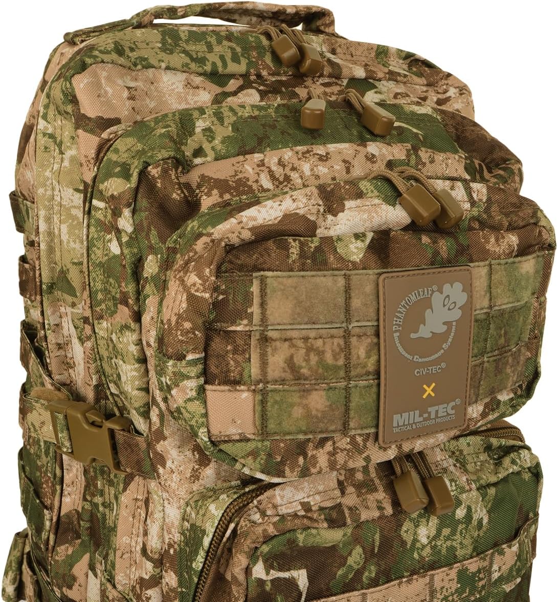 Mil-Tec Unisex Assault Pack - Rugged Durable Lightweight Ergonomic Versatile Tactical Outdoor Camping Hiking Backpack with Adjustable Padded Shoulder Straps & MOLLE Loops, Phantomleaf WASP I Z2, 36L