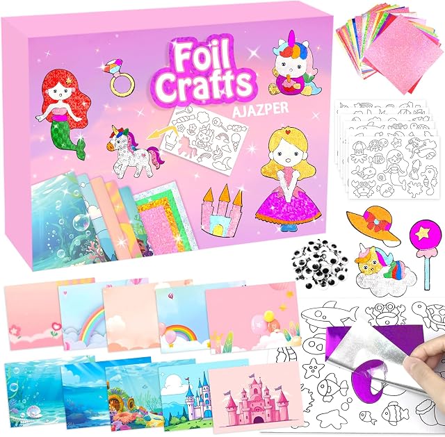 Foil Artisanat pour les enfants, Kit d'art pour les jeunes, Art & Kits de fournitures artisanales, DIY Activité créative Voyage cadeau de jouets, anniversaire idéal Noël Fête Cadeaux pour les filles Garçons Âge 4+ (Rose)