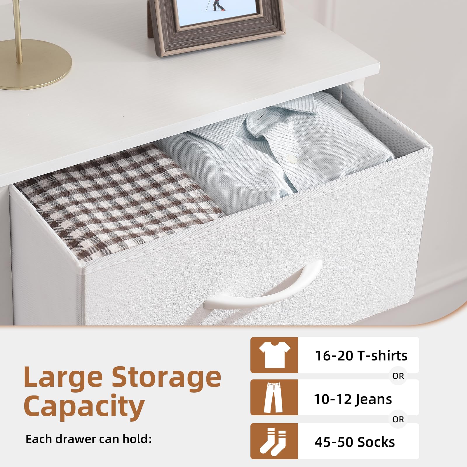 Somdot Comoda con Cajones de Tela, Cajonera Dormitorio, Armario para Salón, Estudio y Habitación Infantil, Gavetero, 30 Profundidad x 80 Ancho x 114,5 Alto (10 Cajones), Blanca