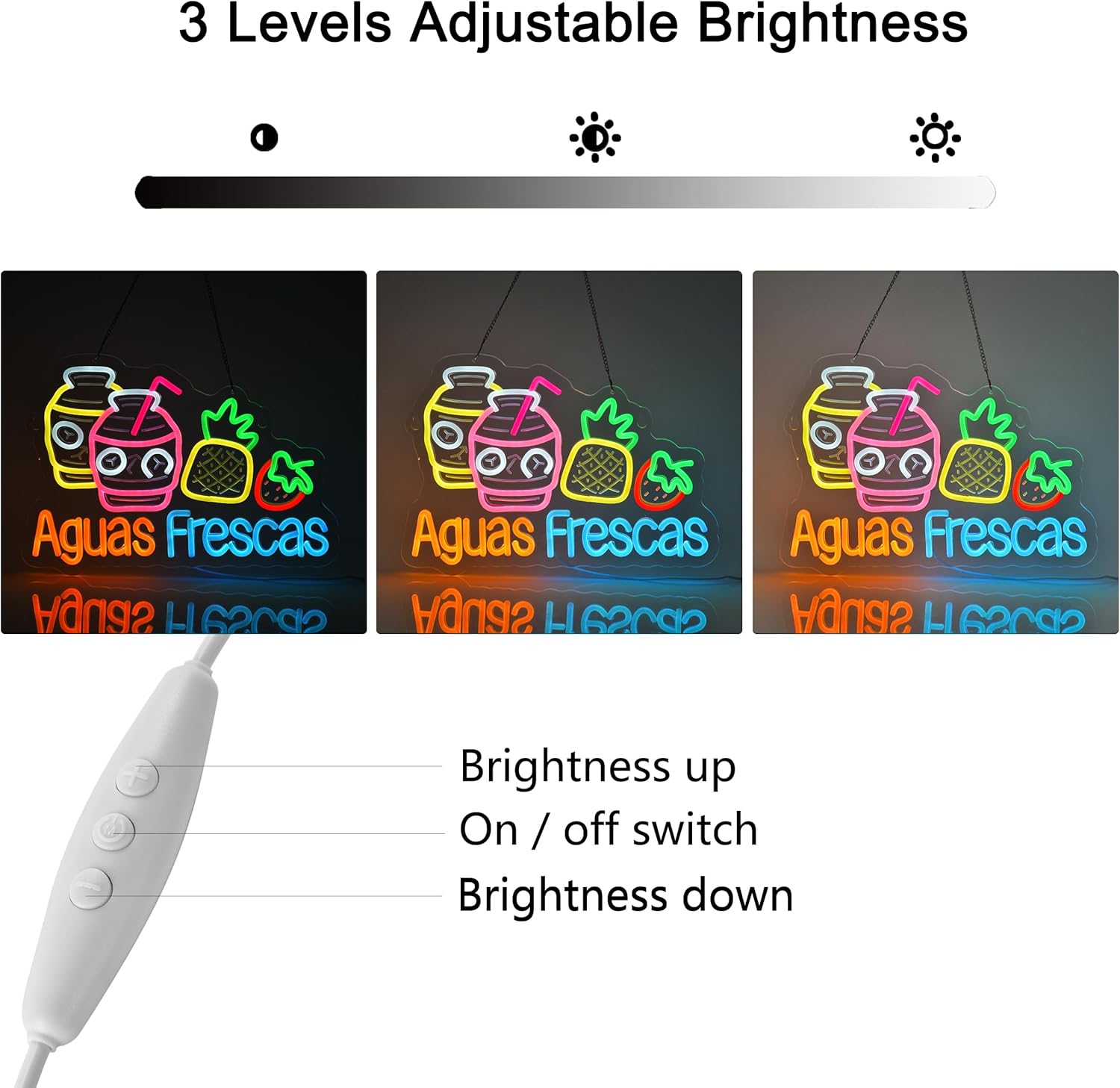 Aguas Frescas Neon Sign, Neon Lights Hanging Wall Art Decoration for Restaurant Store Food Stand Shop Bar Pub Market Party Home Decor, USB Powered Ultra Bright Dimmable,16.14 * 11.4inch