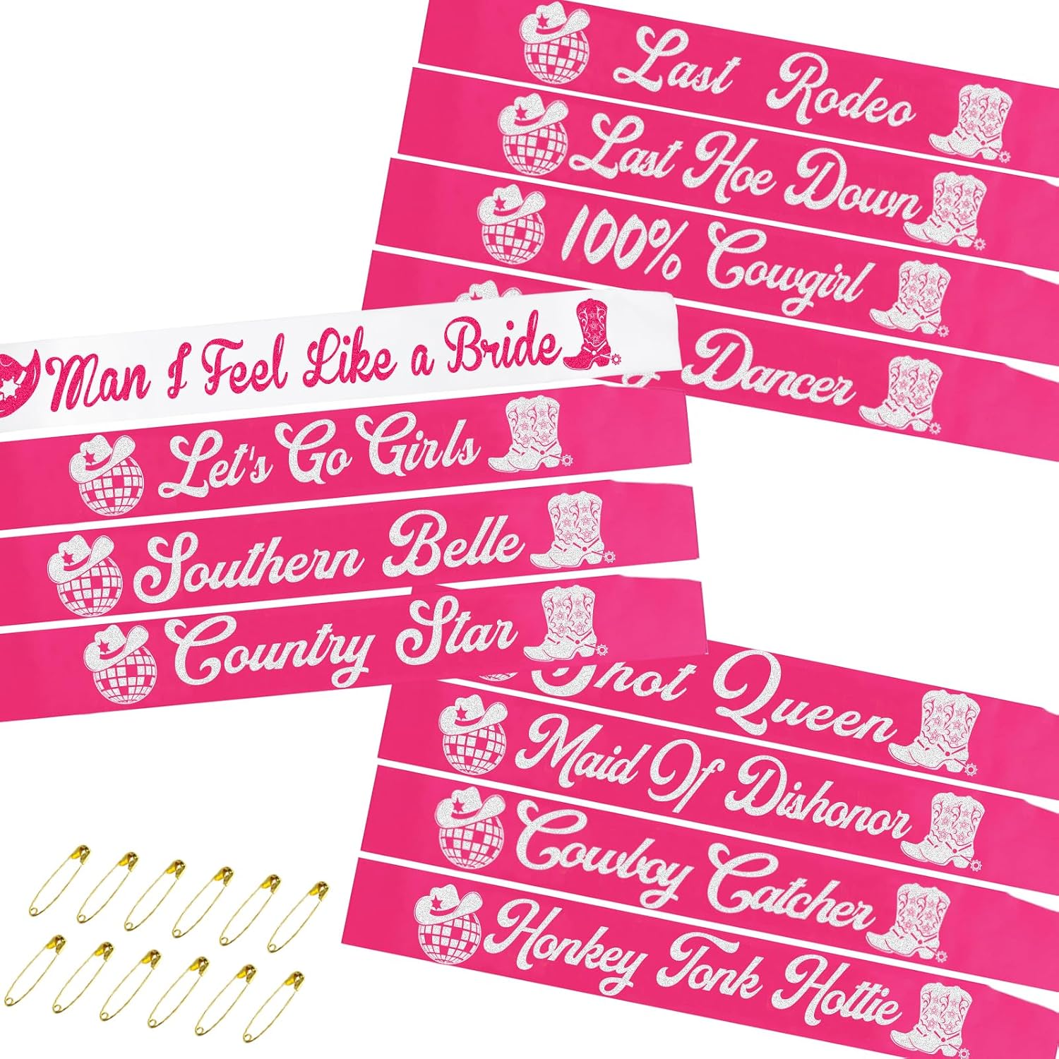 12 Pcs Disco Cowgirl Bachelorette Party Sashes, Hot Pink Cowgirl Bride Sashes for Man i Feel Like a Bride Bachelorette Lets Go Girls Western Bridal Shower Party Decorations Last Rodeo Party Supplies