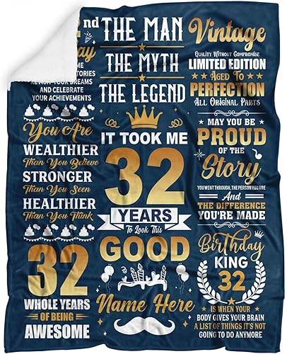 Miniatura 4 de KOBALO Manta de cumpleaños inspiradora personalizada, vintage, regalos para 32 años, para hijo, hermano, tío papá, papi, hombres, familiares y