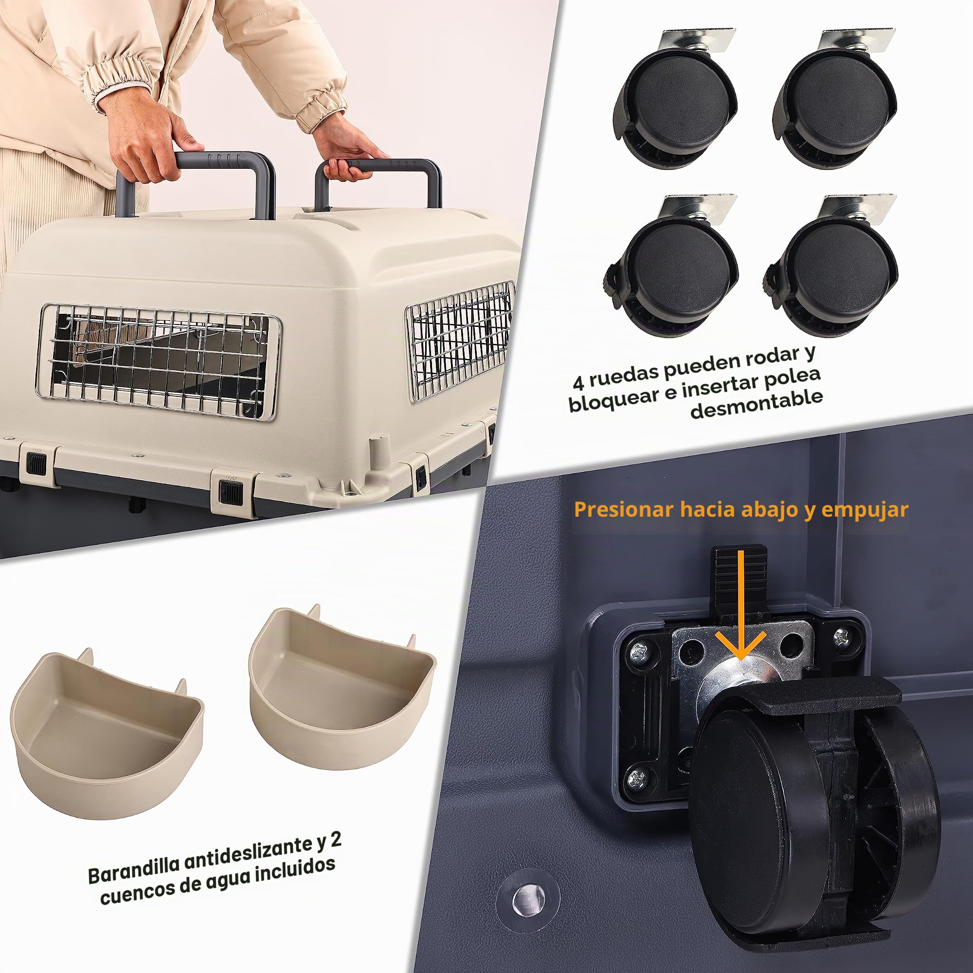 Elevon Transportador de Mascotas de plástico con Ruedas Aprobado por aerolíneas con Puerta de Alambre para Perro, Grande (78 cm de Largo x 54 cm de Ancho x 57.9 cm de Alto)