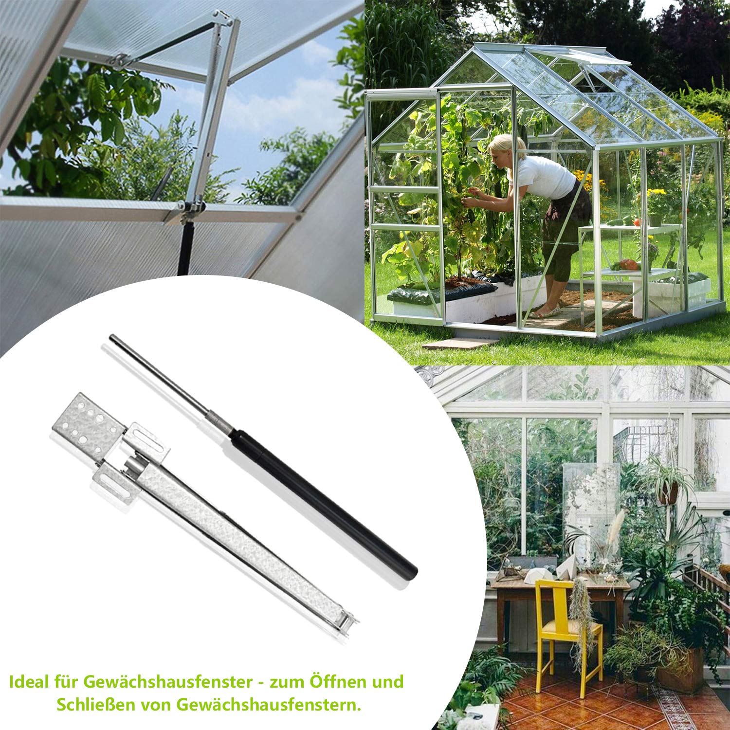 Eulenke Ouvre-fenêtre automatique simple ressort pour serre abri de jardin serre entraînement fenêtre hauteur de levage 45 cm, contrôle de la température ouverture jusqu'à 7 kg, acier galvanisé (1
