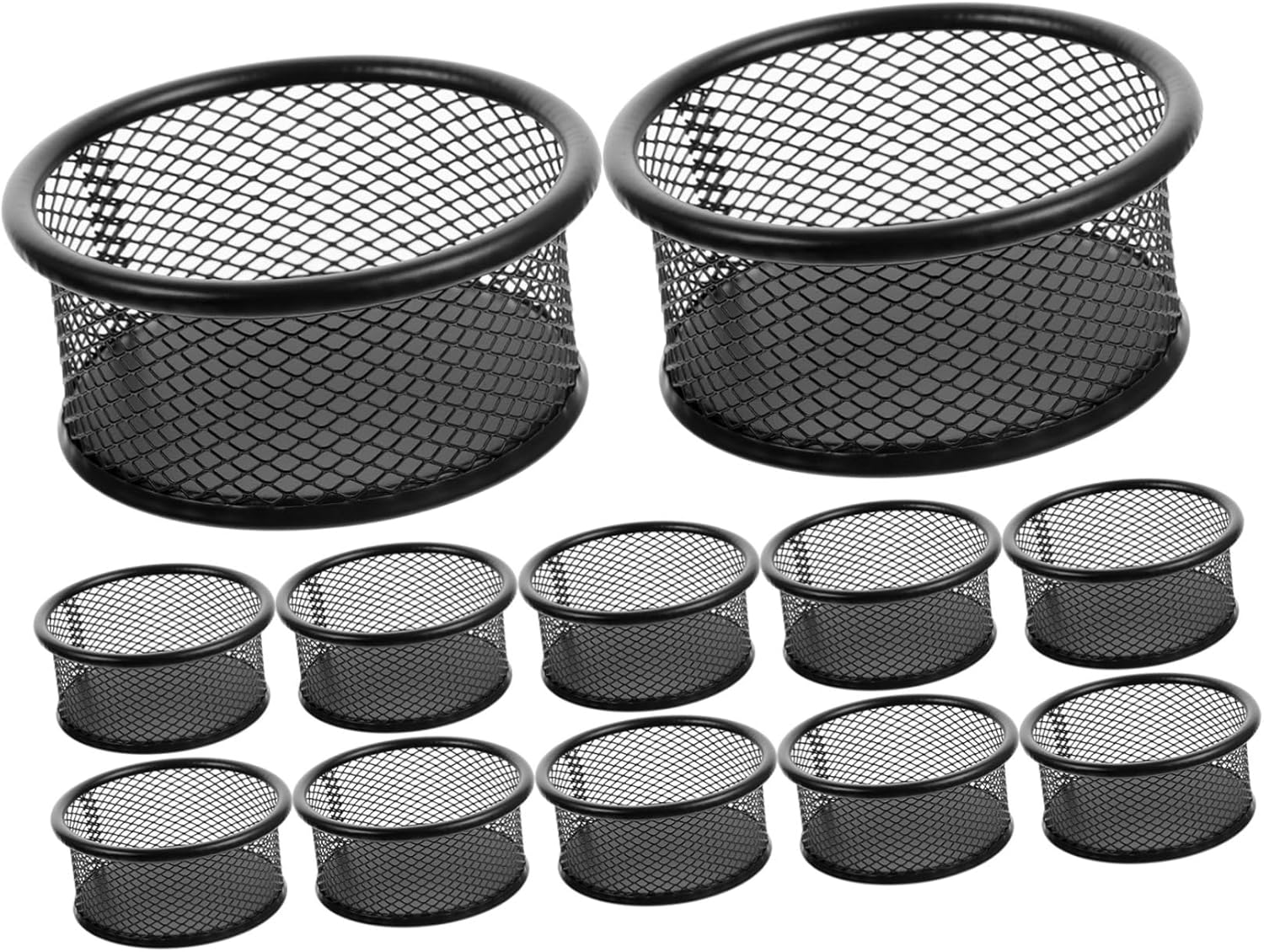 12pcs Black Metal Mesh Paper Clip Holders Sturdy Lightweight Storage Containers for Office and Home Desk Organization for Binder Clips and Stationery