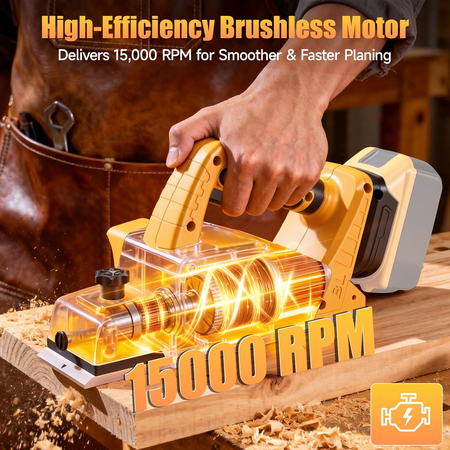 Cordless Hand Planer Compatible with DeWalt 20V Battery，3-1/4" Brushless Electric Wood Planer，15,000 RPM Power Planer with Precision Depth Adjustment for Woodworking & Carpentry(Tool Only，No Battery)