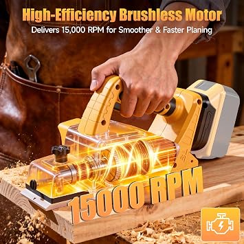 Cordless Hand Planer Compatible with DeWalt 20V Battery,3-1/4 Brushless Electric Wood Planer,30000 CPM Power Planer with Precision Depth Adjustment for Woodworking & Carpentry(Tool Only,No Battery)
