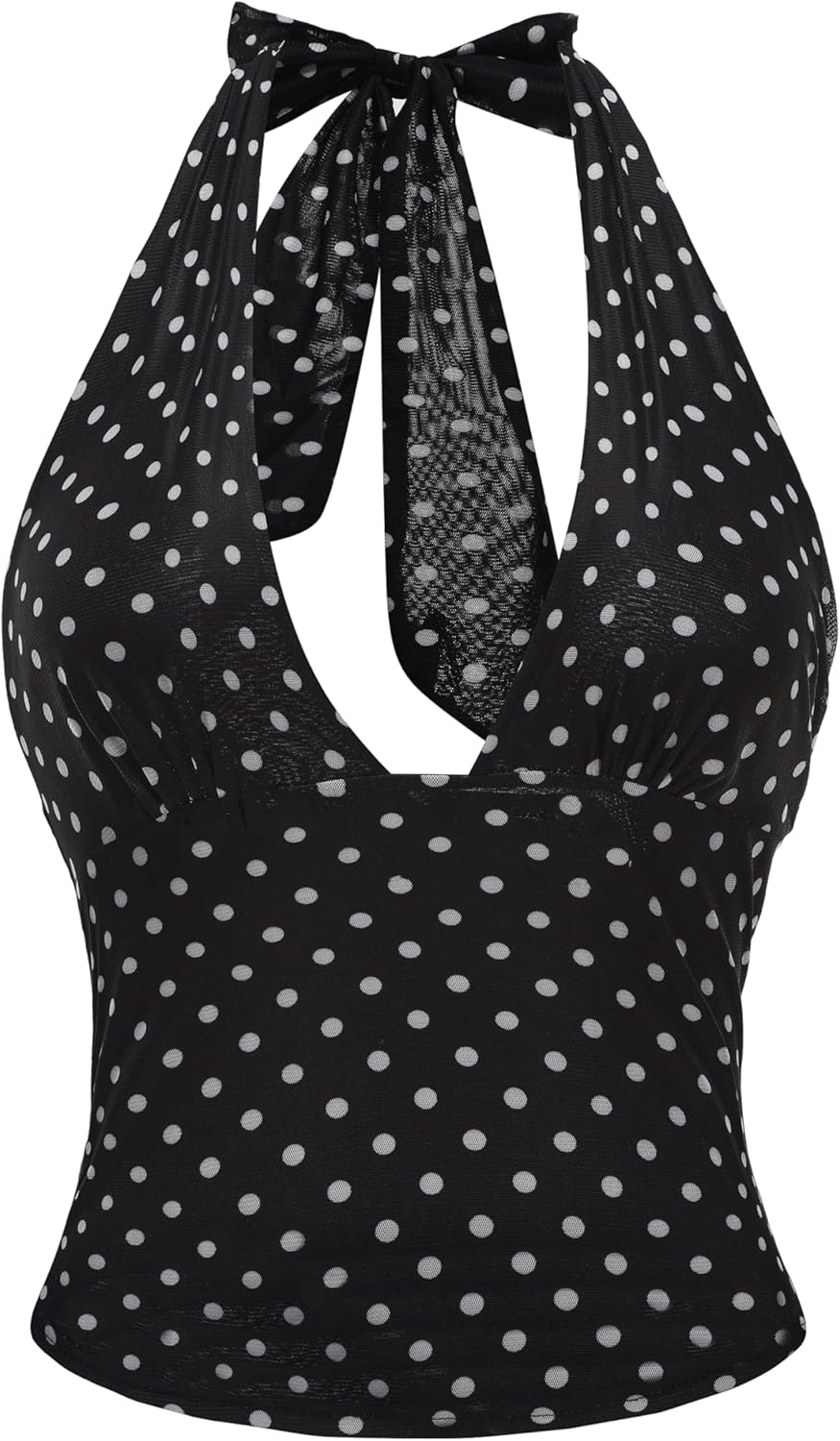 Women's Y2K Mesh Halter Top Sexy V Neck Backless Open Back Leopard Cheetah Print Polka Dot Going Out Tops for Women - Image 5