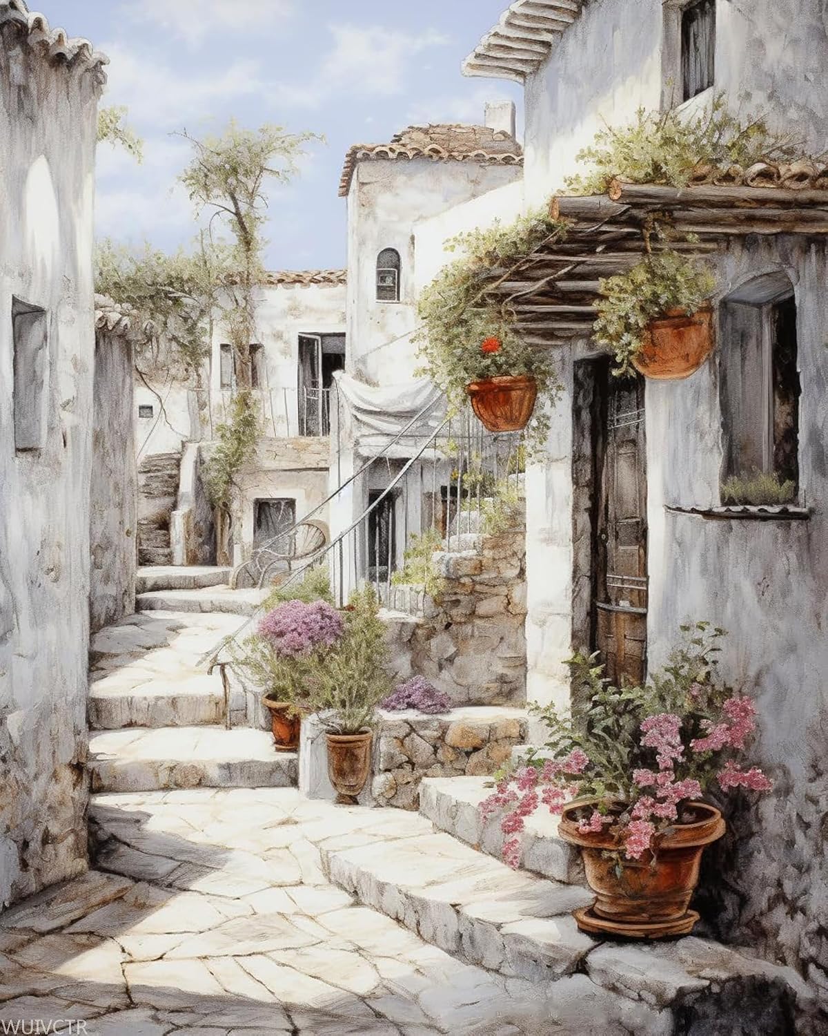 DIY Paint by Number Kits for Adult Beginner, Ancient Streets in Black and White, Paint by Numbers Kits for Adults, Canvas Painting Gift Kit for Modern Home Wall Decor, 40x50cm