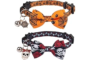 ADOGGYGO Halloween Cat Collars with Bow Bell, Breakaway Cat Bowtie Collar Spider...