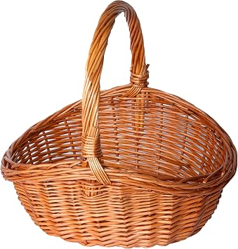 green leaves Medium Oval Wicker Shopping Basket, High Handle Storage Basket