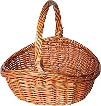 Oval Traditional Wicker Shopping High Handle Basket Storage Basket (Medium)