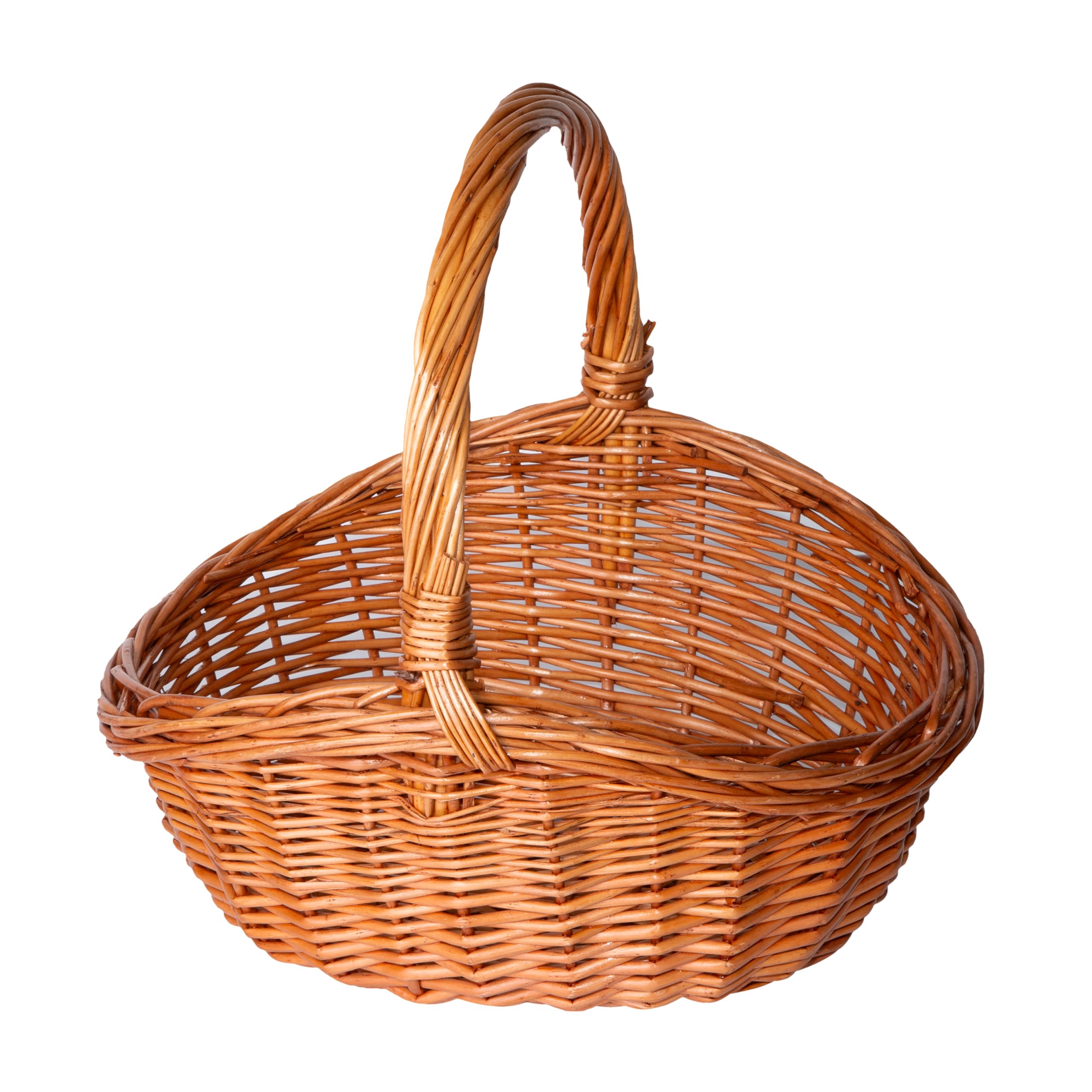 Oval Traditional Wicker Shopping High Handle Basket Storage Basket (Medium)