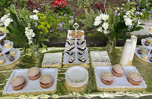 Miniatura 7 de 50 platos de papel blanco y dorado de 7 pulgadas, platos de postre, platos desechables de Año Nuevo, 50 aniversario, Acción de Gracias, Navidad y