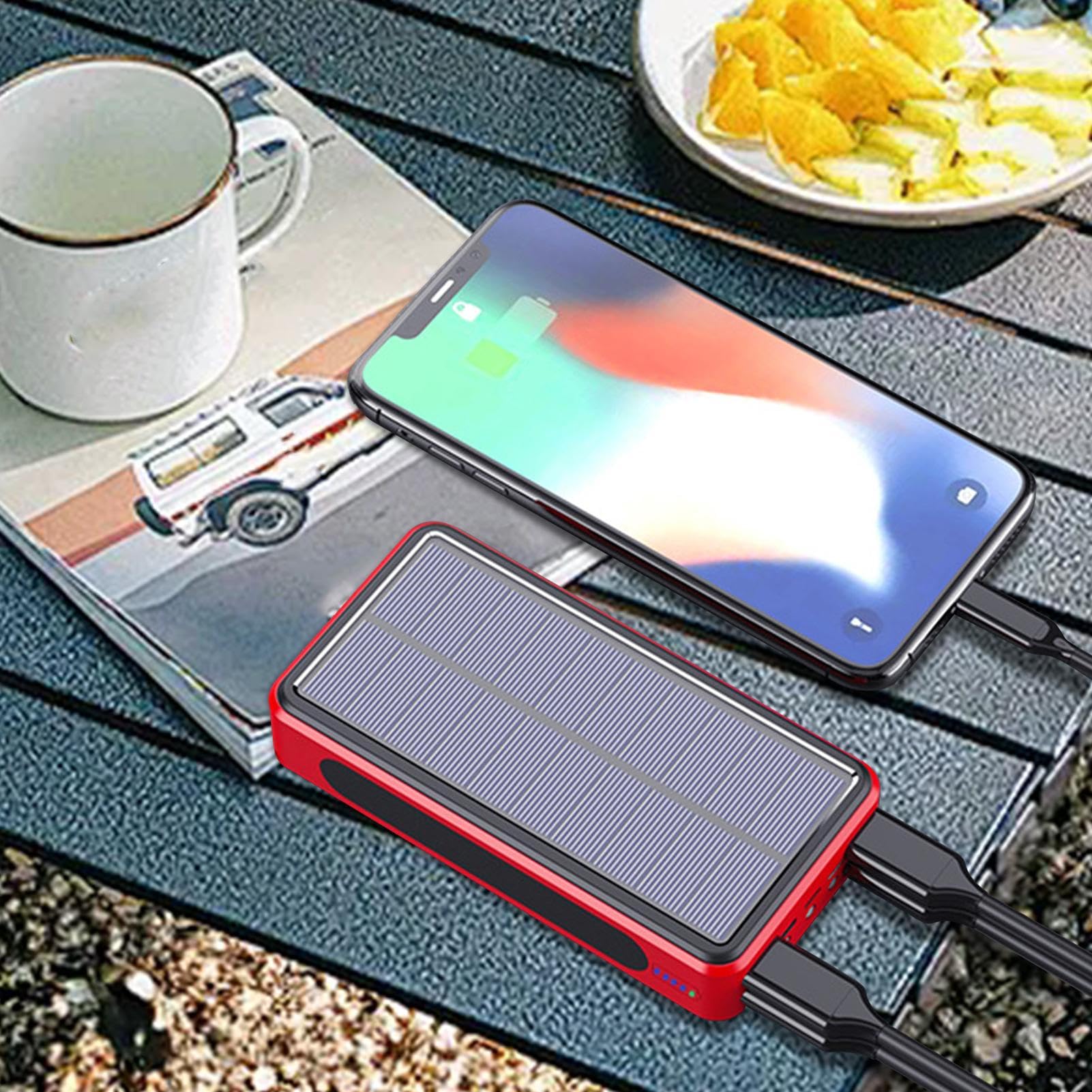 Caricabatterie Solare Cellulare Batteria Esterna Impermeabile Da 20000mAh | Power Bank Solare Portatile per Telefono Per Campeggio, Viaggi, Pendolarismo, Picnic, Escursion