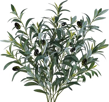 Winlyn 3 Pcs 23.6" Tall Artificial Olive Branches with 261 Leaves Lifelike Faux Olive Plant Stems for Floral Arrangements Vases Bouquets Wreaths Centerpieces Wedding Holiday Greenery Home Decor