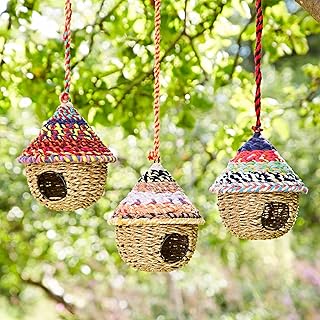 Round Recycled Cotton Birdhouse - Handmade Bird Nester/Nest Box - Fair Trade Artisan - Recycled Metal, Cotton and Jute