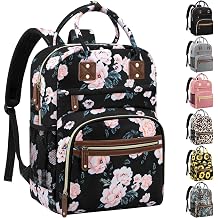 Tenot Diaper Bag Backpack Tote for Women Large Capacity with Insulated Pockets Multifunctional Diaper Bags For Baby Girl Boy Waterproof Baby Bags, Maternity Bag Black Pink Floral