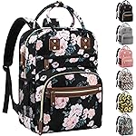 Diaper Bag Backpack Tote for Women Large Capacity with Insulated Pockets Multifunctional Diaper Bags For Baby Girl Boy Waterproof Baby Bags, Maternity Bag Black Pink Floral