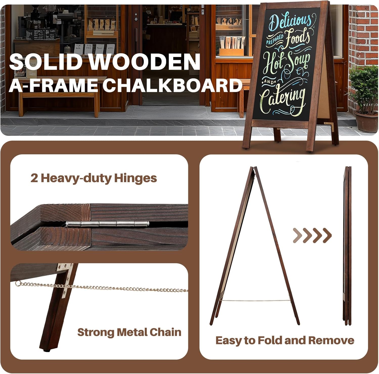 4 thought a-frame double-sided magnetic chalkboard 40"x20", solid pine wood freestanding sandwich board for cafes, restaurants, weddings (rustic brown) rustic brown 40" x 20"