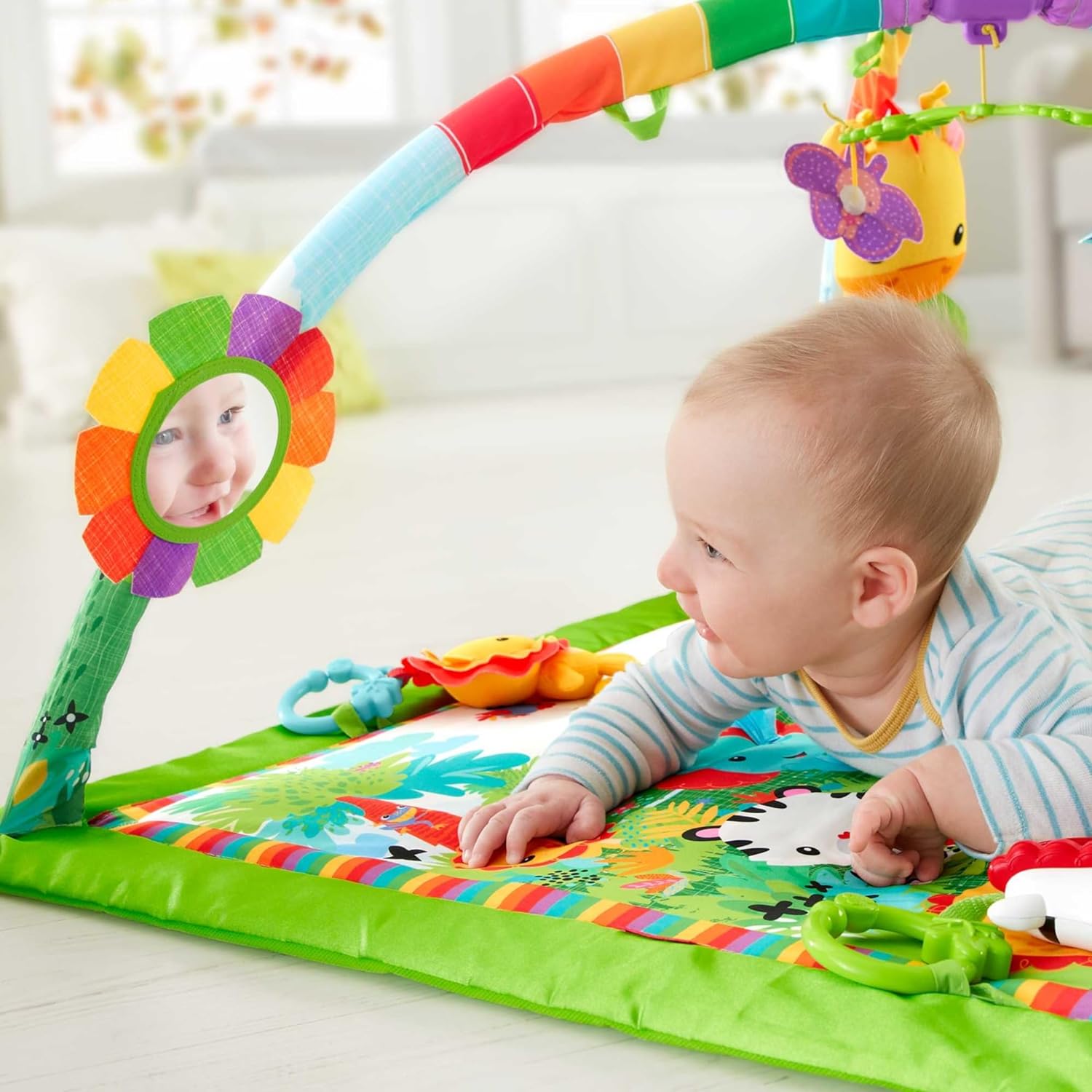 Fisher-Price Baby Playmat Rainforest Music & Lights Deluxe Gym with 10  Activities & Toys for Developmental Play for Newborns Ages 0  Months