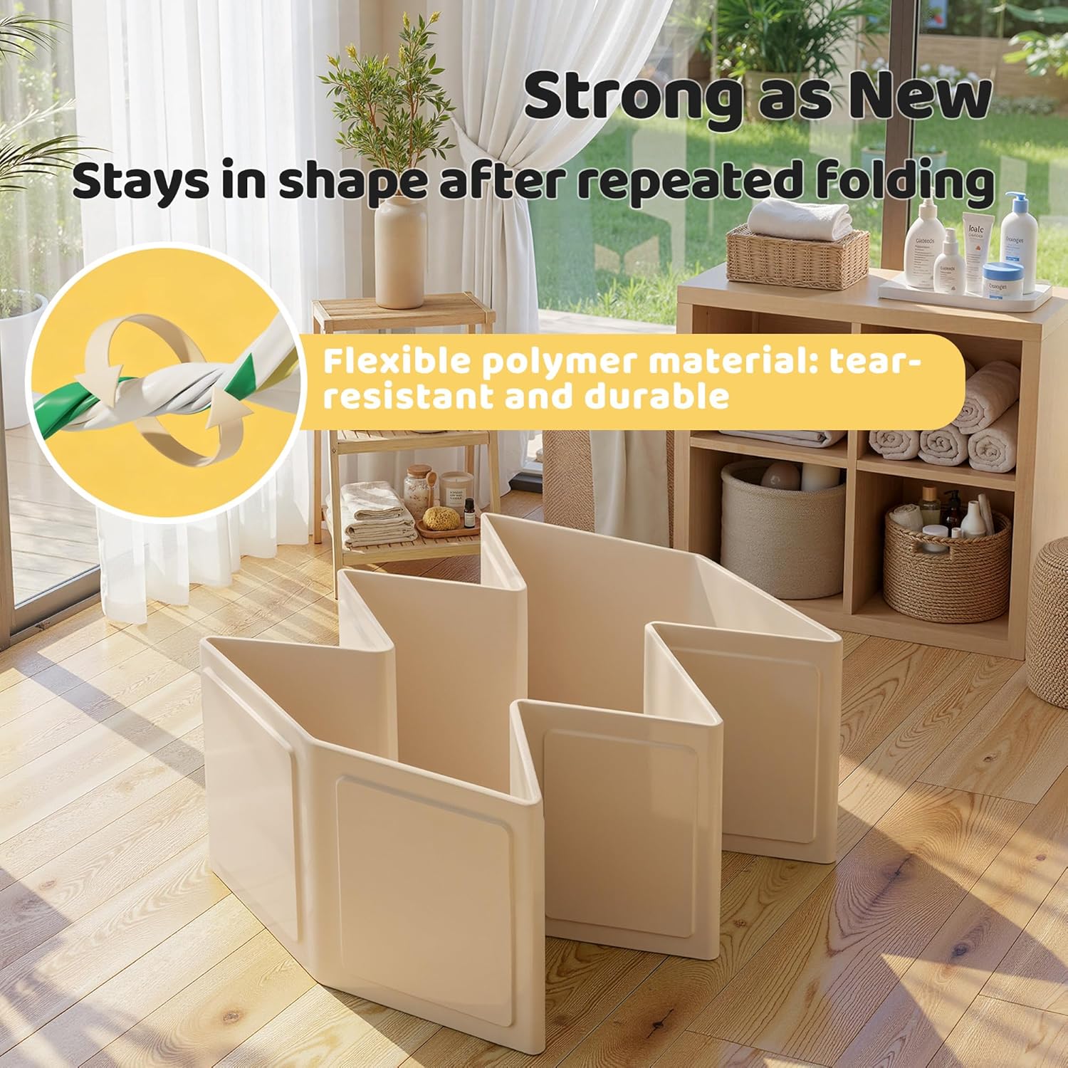 Collapsible Baby Bathtub for Newborn to Toddler, Foldable Toddler Bathtub with Drain Plug, Non-Slip Portable Infant Bath Tub for Travel, Storage & Outdoor Use, Beige