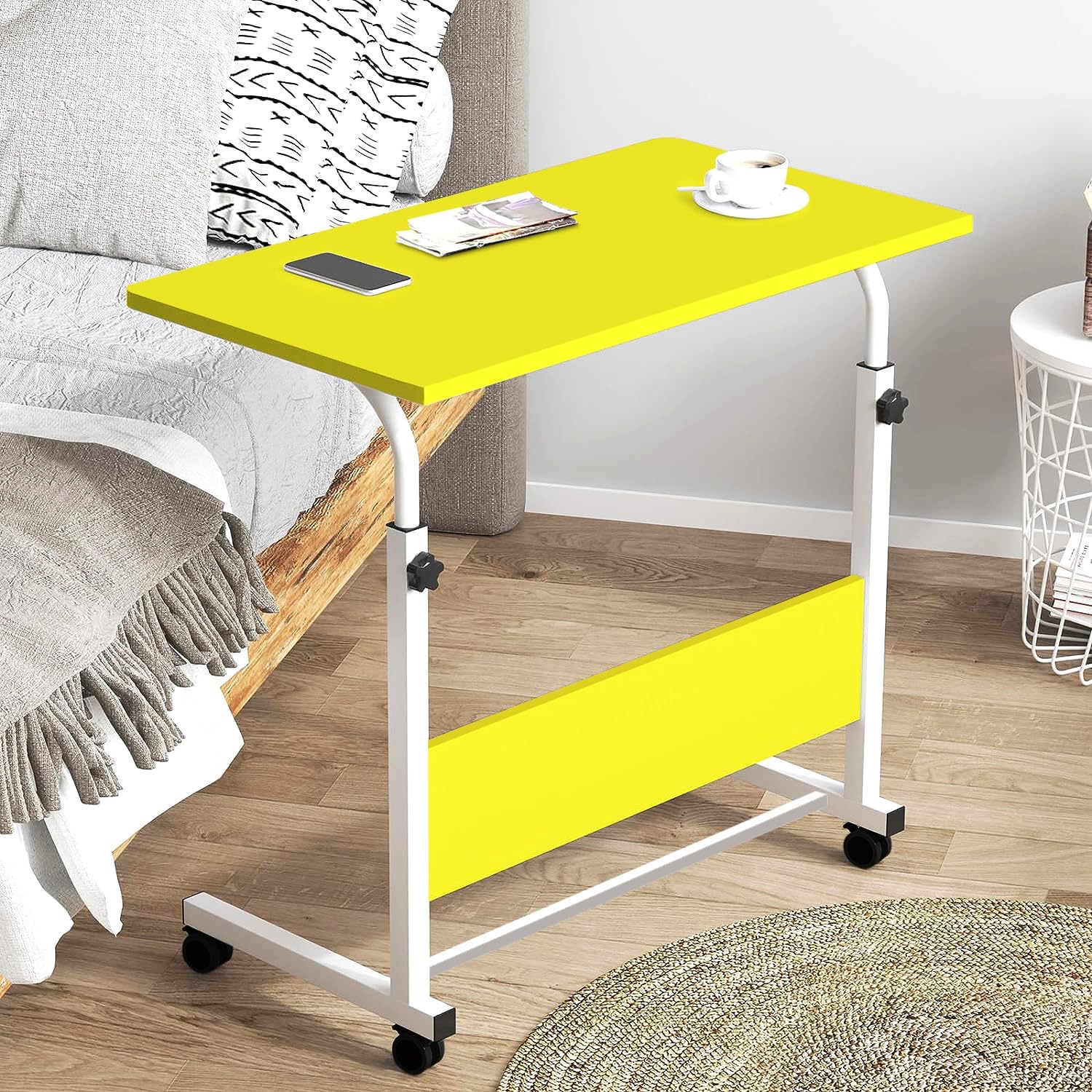 Torche Ironwood Multipurpose Height Adjustable Movable Table for Computer & Laptop Table with Wheels (Big-Marygold)(White-Frame)-image-38