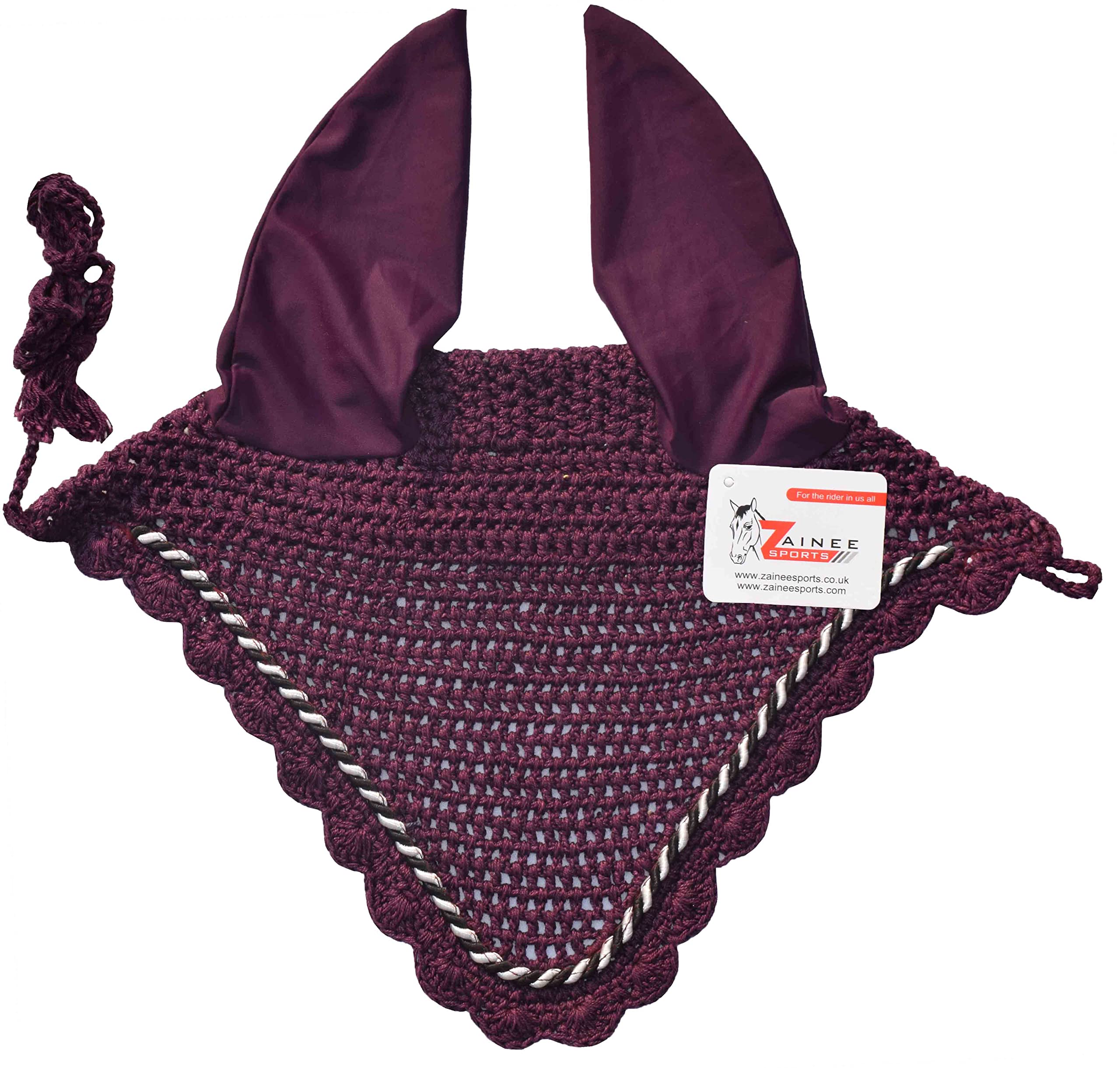 ZAINEE HORSE FLY VEIL EAR BONNET NET BREATHABLE COTTON HAT EQUESTRIAN (Pony, Berry) — view 2