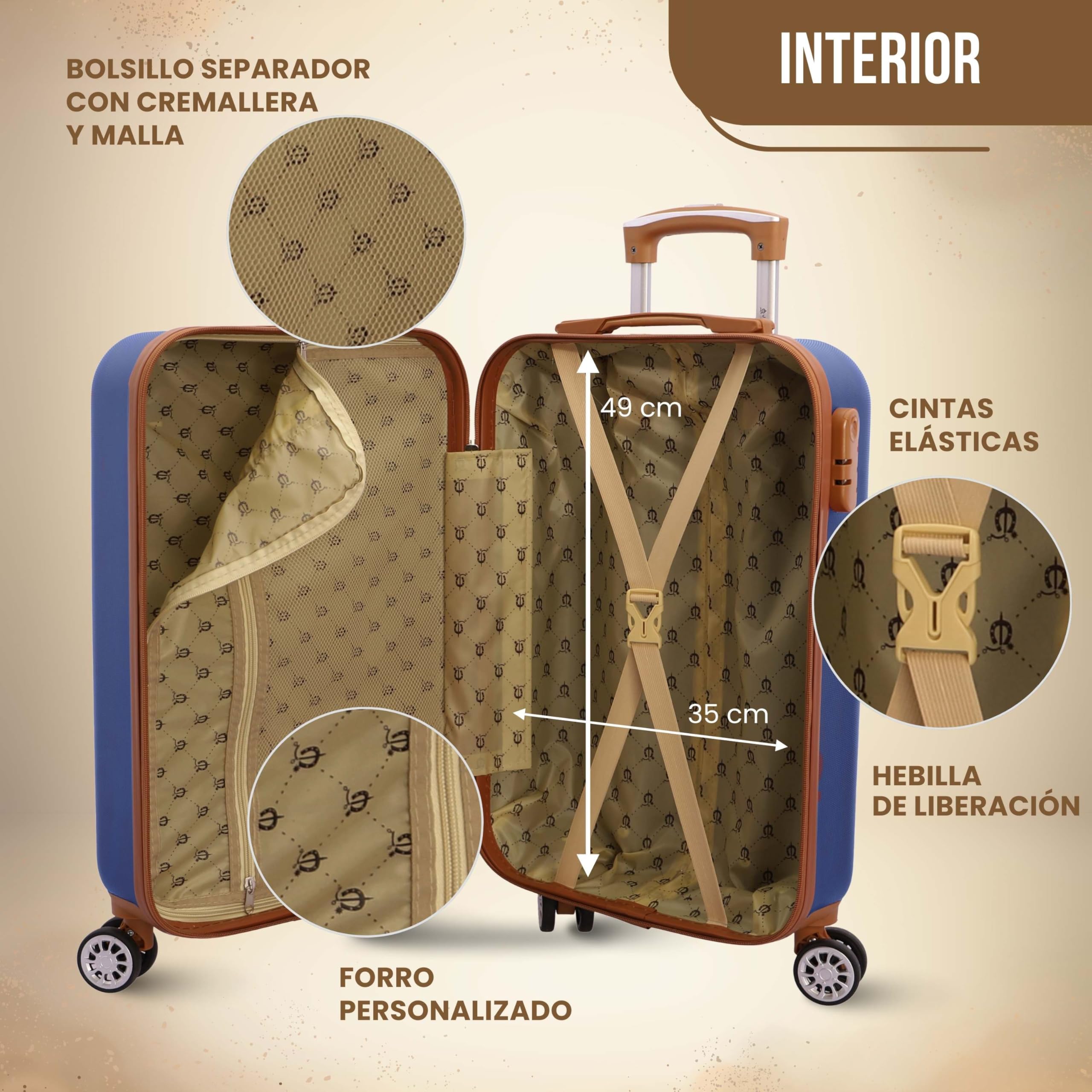 EL Caballo - Maletas de Viaje Cabina - Maleta Cabina - Maletas de Viaje - Apta para Ryannair- Trolley Equipaje para Avion Resistente con 4 Ruedas de 360º y candado