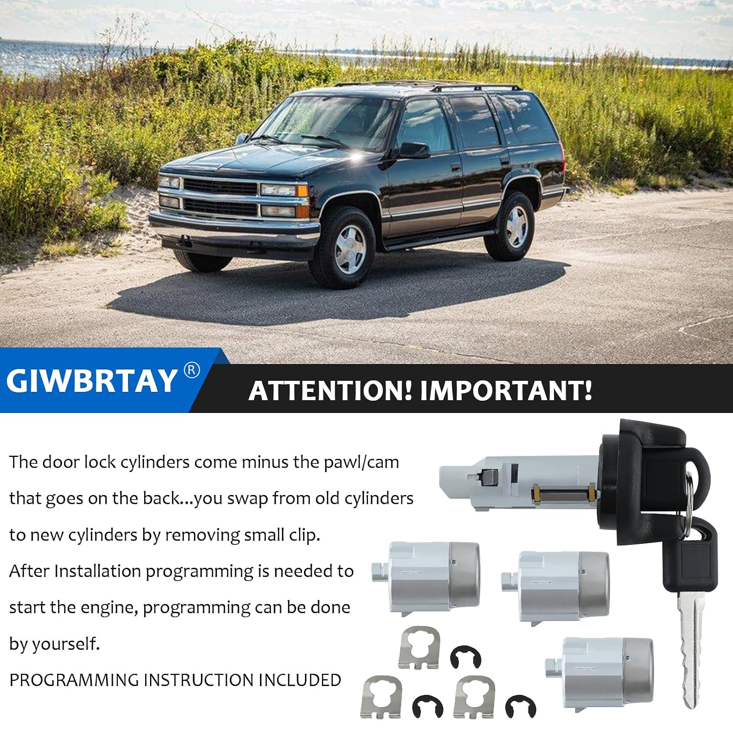 Ignition Switch Lock & Door Lock Cylinder Set 2 Keys with Passlock for Chevy Tahoe 1998-1999,Suburban C/K 1500, 2500 1998-1999,for GMC Yukon 1998-1999,for GMC Suburban C/K 1500,2500 1998-1999 703935