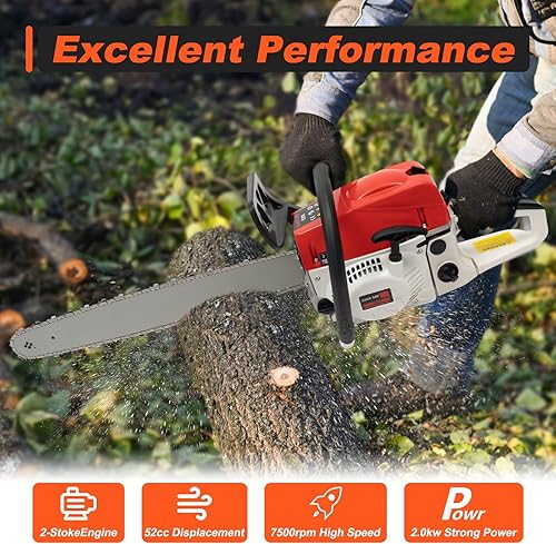 Miniatura 4 de Motosierras alimentadas por gasolina de 2 tiempos de 52 cc, motosierra de mano a gas de 22 pulgadas para cosecha forestal, corte de poda de madera,