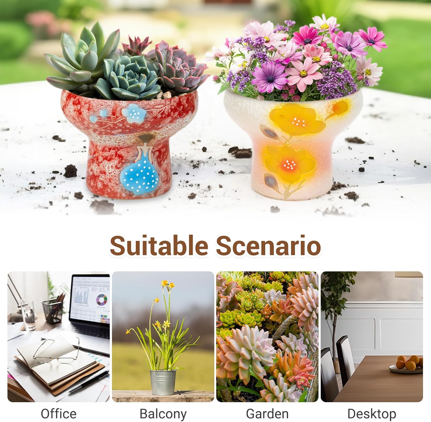 7.5 Inch Succulent pots, Pretty Hand Painted Bonsai pots with Drainage Holes for Cacti & Indoor Plants, Artistic Flower Pot for Outdoor Garden & Windowsill Décor