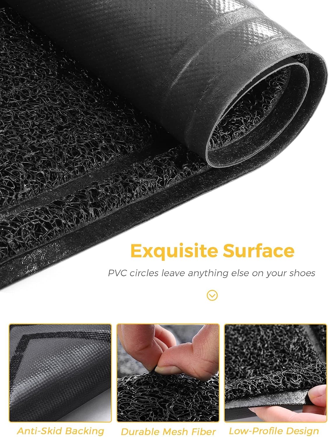 wohous Welcome Mat 35" x 23.5" Big Size Front Door Mat Indoor Outdoor Entrance, Low Profile Floor Mat Home Door mats Rubber Doormat, Non Slip Rugs for Entryway, Patio, Yard - Black