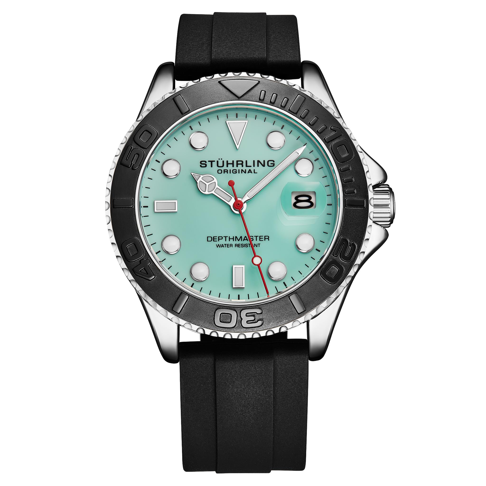 Stuhrling Original Depthmaster 4072 Men’s 42mm Sport Dive Watch – Quartz Movement, Rotating Bezel, Silicone Strap Tiffiany blue
