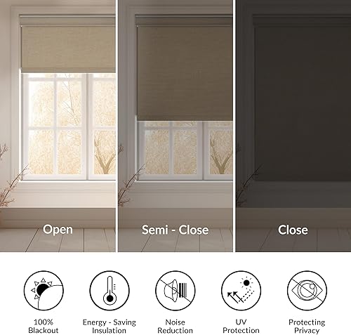 Miniatura 5 de Boolegon Persianas enrollables opacas para ventana, cortinas enrollables de tela de lino, persianas para el hogar, dormitorio, cocina, oficina,