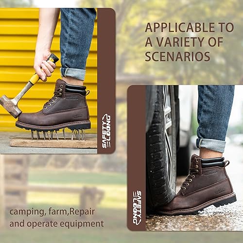 Miniatura 7 de Botas de trabajo con punta de acero para hombres, botas de trabajo de seguridad de construcción industrial antideslizantes de 6 pulgadas cómodas,
